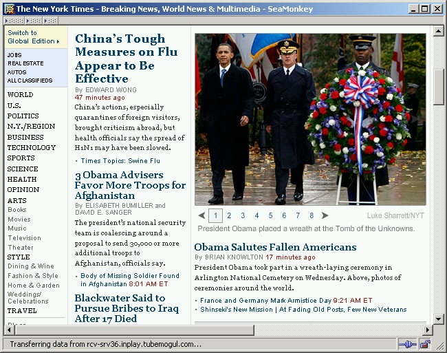 Snapshot of stories from the front page of the NYTimes.com