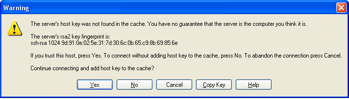 Server host key not found window