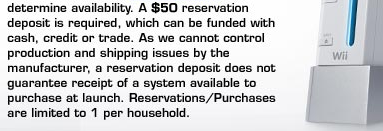 ebstore advert: 'As we cannot control production and shipping issues by the manufacturer, a reservation deposit does not guarantee receipt of a system available to purchase at launch.'